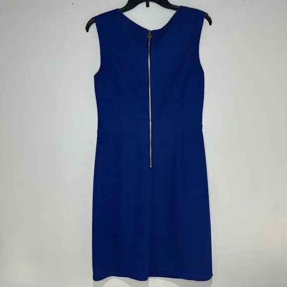 ELLEN TRACY Royal Blue Sleeveless Gold Trim Zipper Dress - Size 10 - Picture 2 of 12